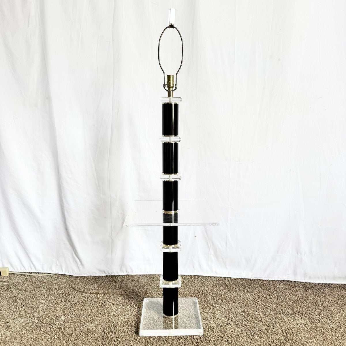 Mid Century Modern Black and Lucite Floor Lamp/Side Table - Dolphin & Flamingo