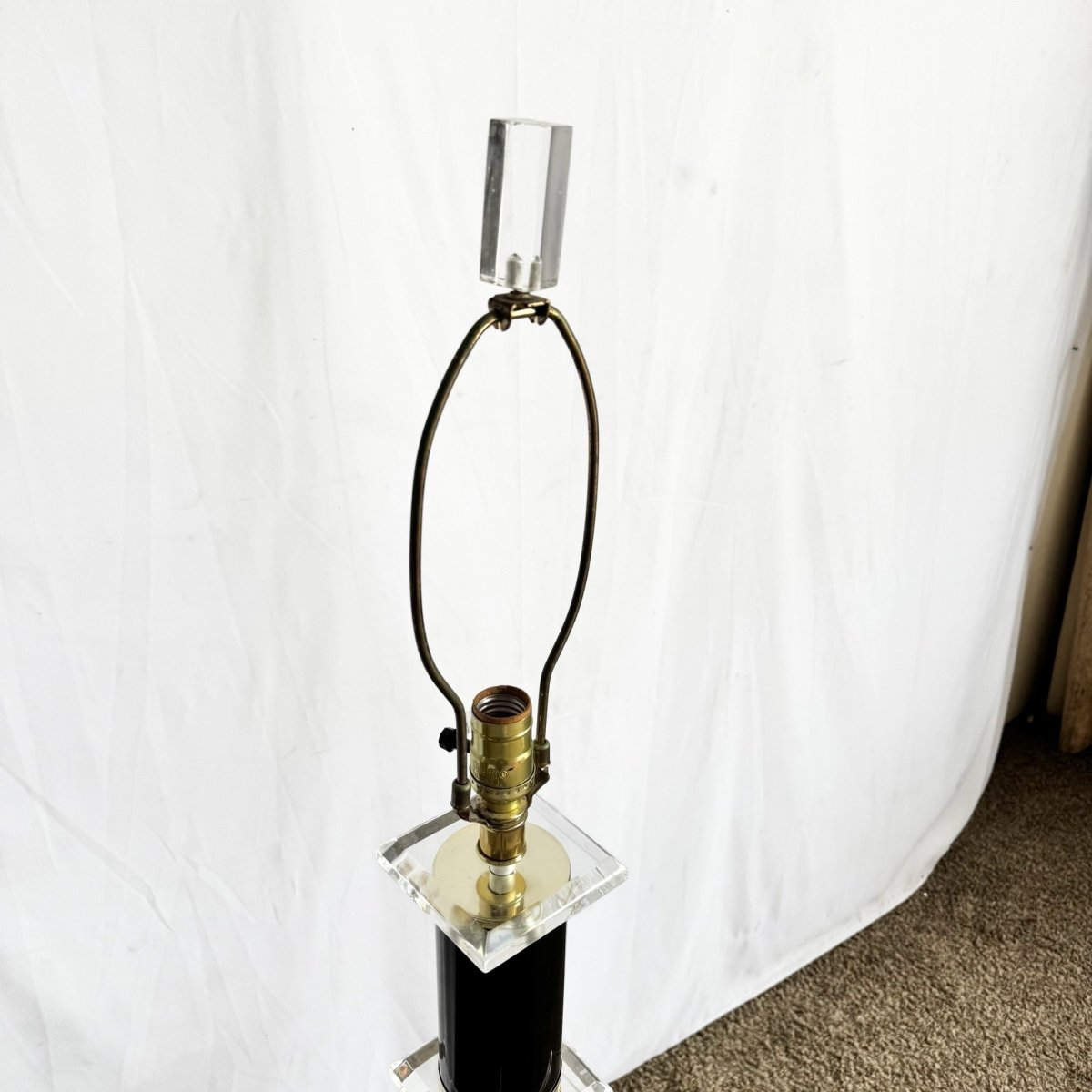 Mid Century Modern Black and Lucite Floor Lamp/Side Table - Dolphin & Flamingo