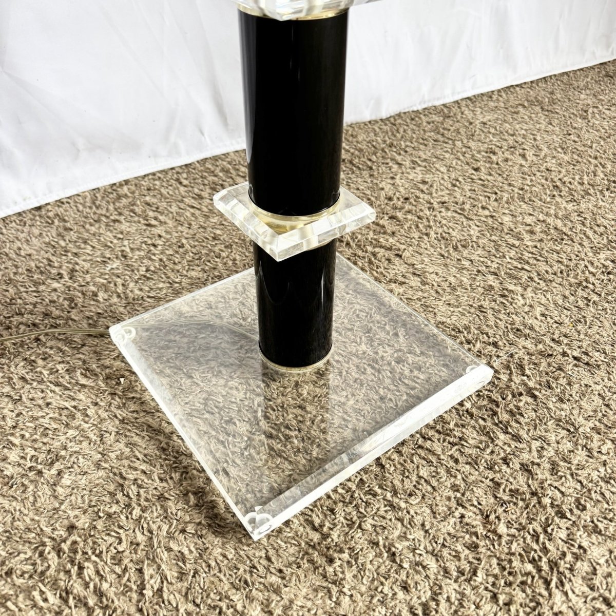 Mid Century Modern Black and Lucite Floor Lamp/Side Table - Dolphin & Flamingo