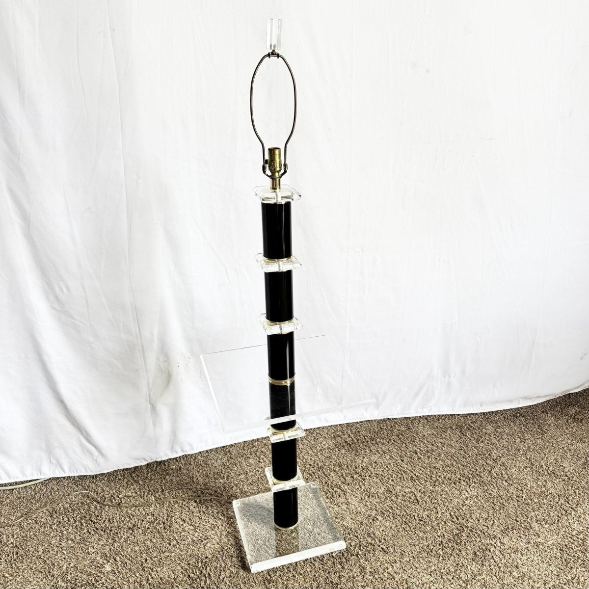 Mid Century Modern Black and Lucite Floor Lamp/Side Table - Dolphin & Flamingo