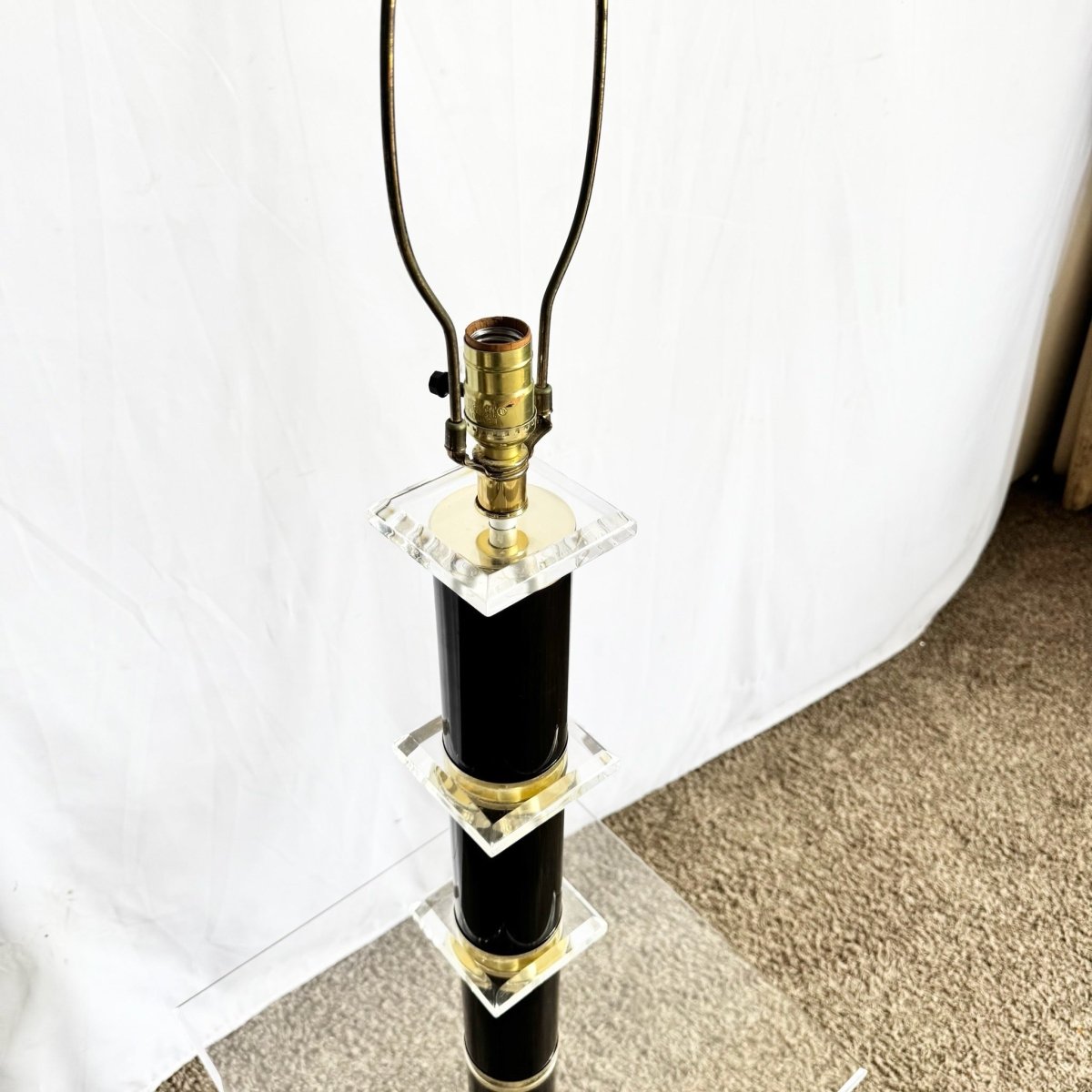 Mid Century Modern Black and Lucite Floor Lamp/Side Table - Dolphin & Flamingo