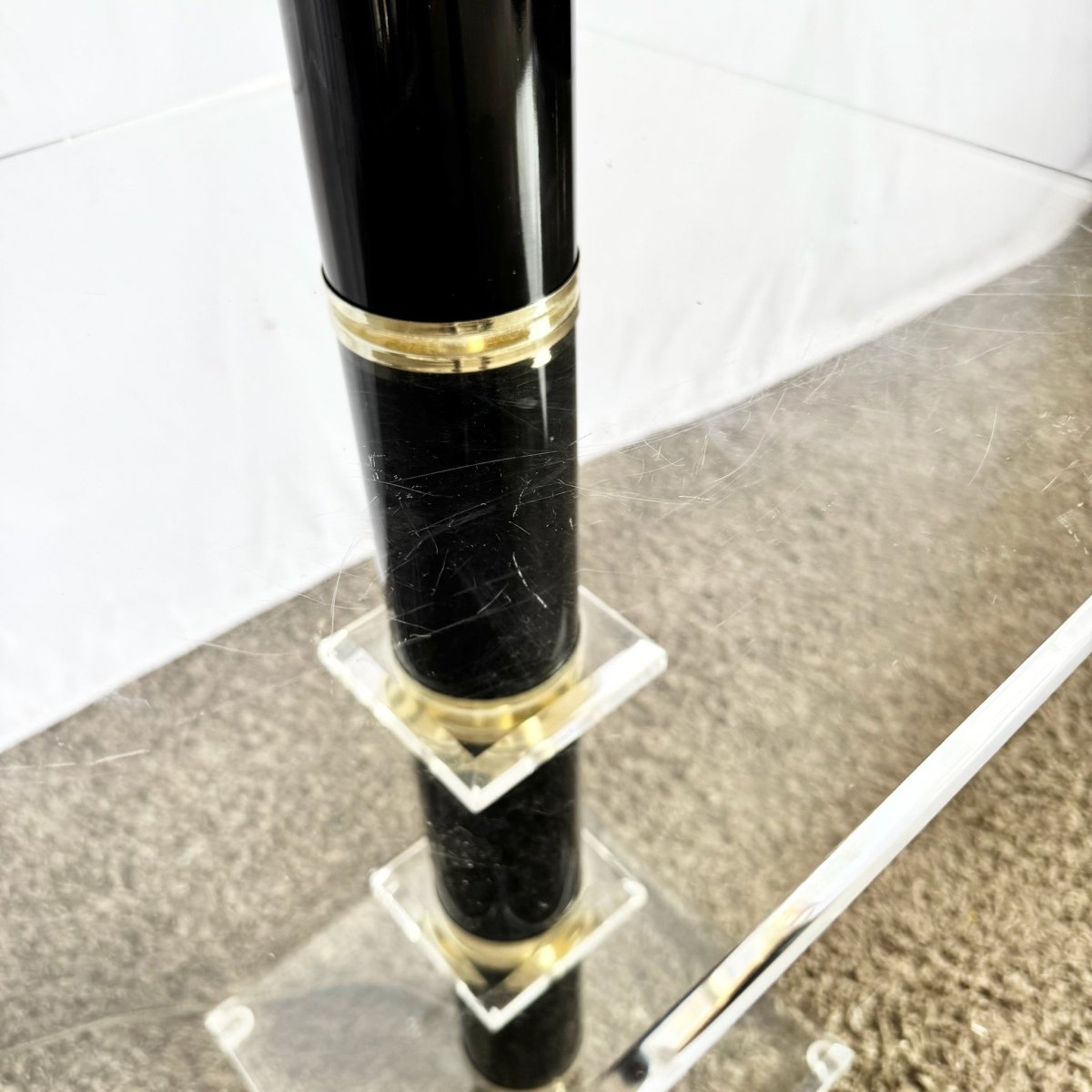 Mid Century Modern Black and Lucite Floor Lamp/Side Table - Dolphin & Flamingo