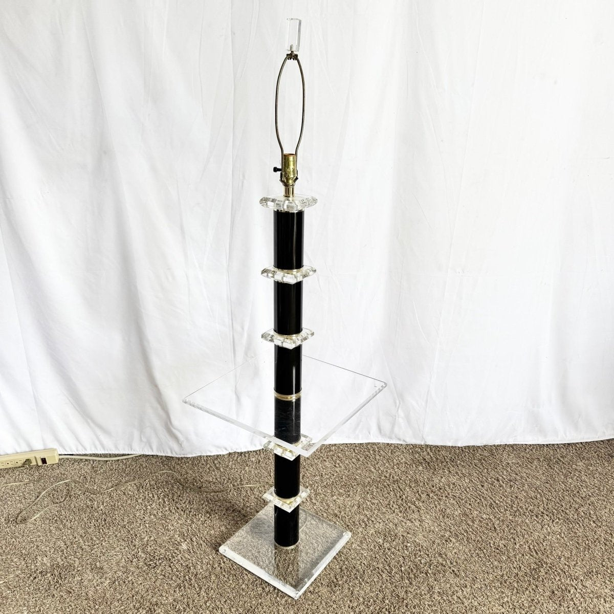 Mid Century Modern Black and Lucite Floor Lamp/Side Table - Dolphin & Flamingo