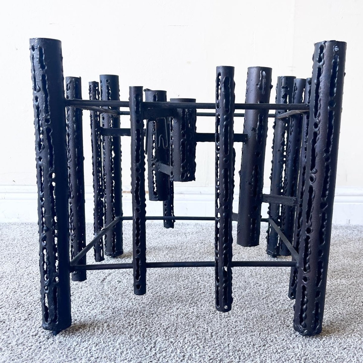Mid Century Modern Brutalist Torch - Cut Iron Side Table - Dolphin & Flamingo