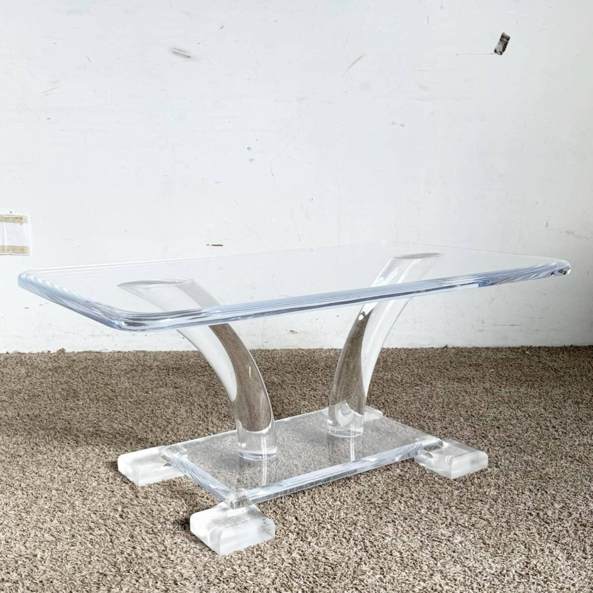 Mid Century Modern Chunky Lucite Coffee Table - Dolphin & Flamingo