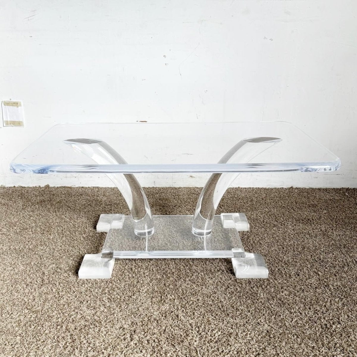 Mid Century Modern Chunky Lucite Coffee Table - Dolphin & Flamingo