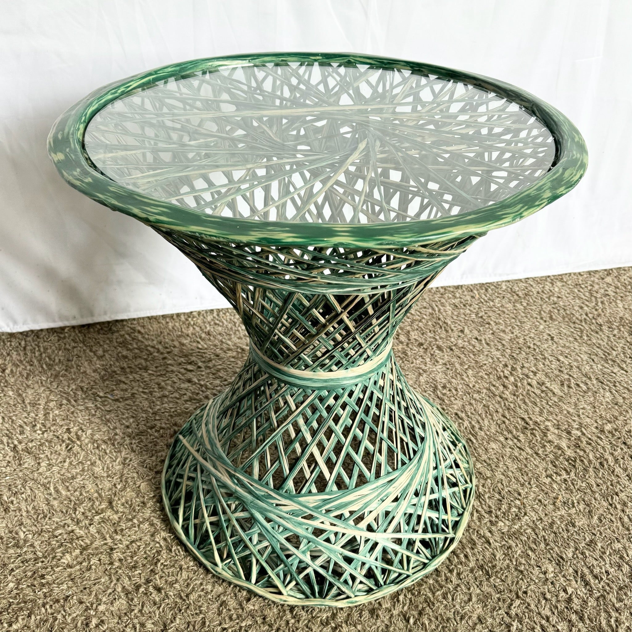 Mid Century Modern Green Spun Fiberglass Circular Side Table - Dolphin & Flamingo
