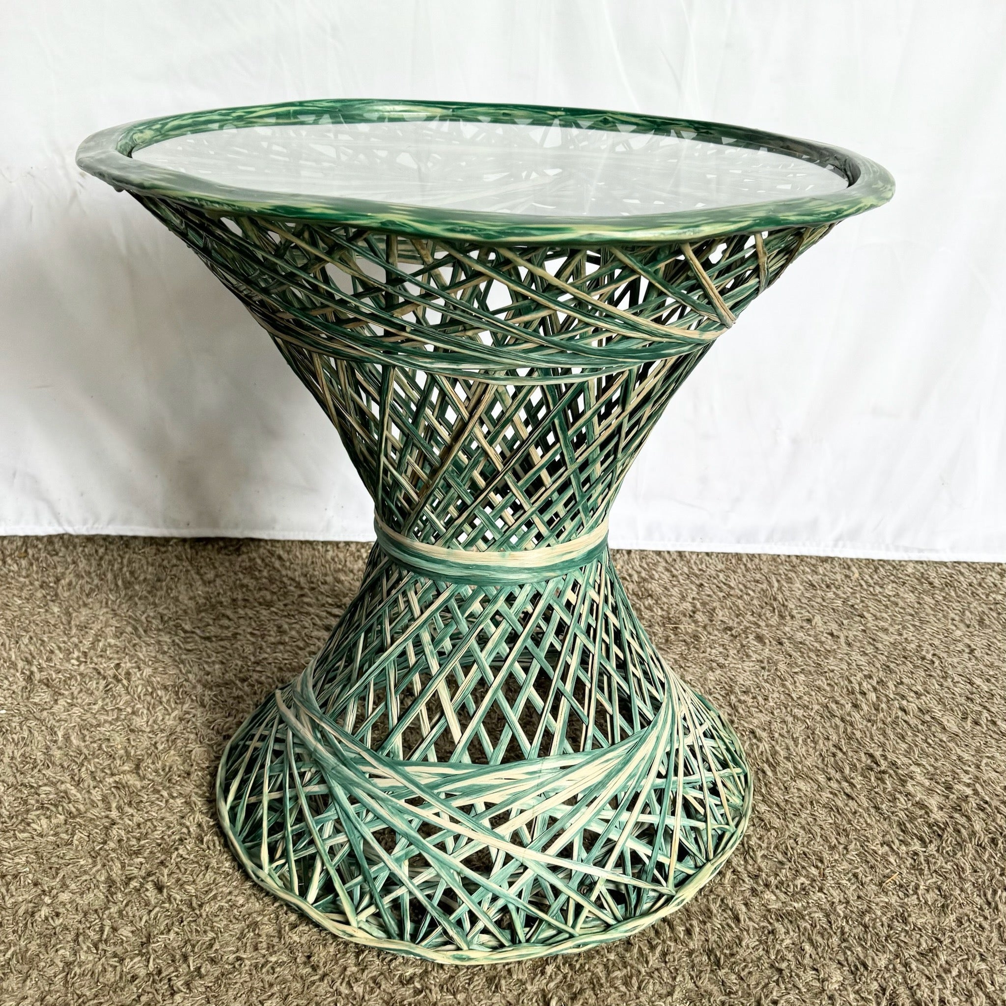 Mid Century Modern Green Spun Fiberglass Circular Side Table - Dolphin & Flamingo