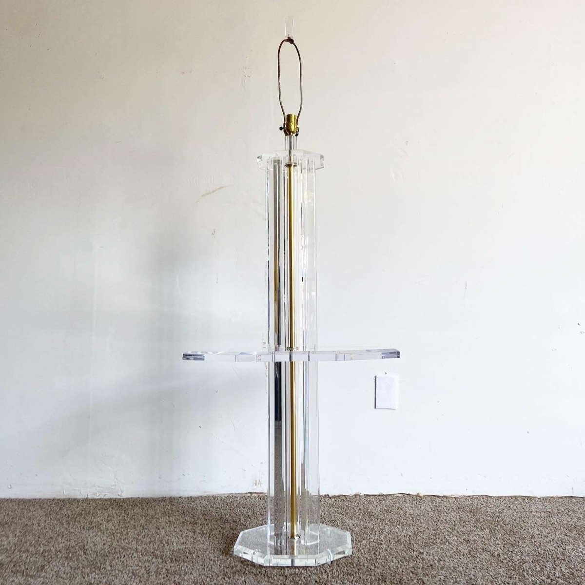 Mid Century Modern Lucite Floor Lamp/Table Combo - Dolphin & Flamingo