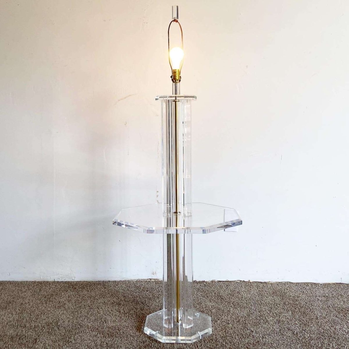 Mid Century Modern Lucite Floor Lamp/Table Combo - Dolphin & Flamingo