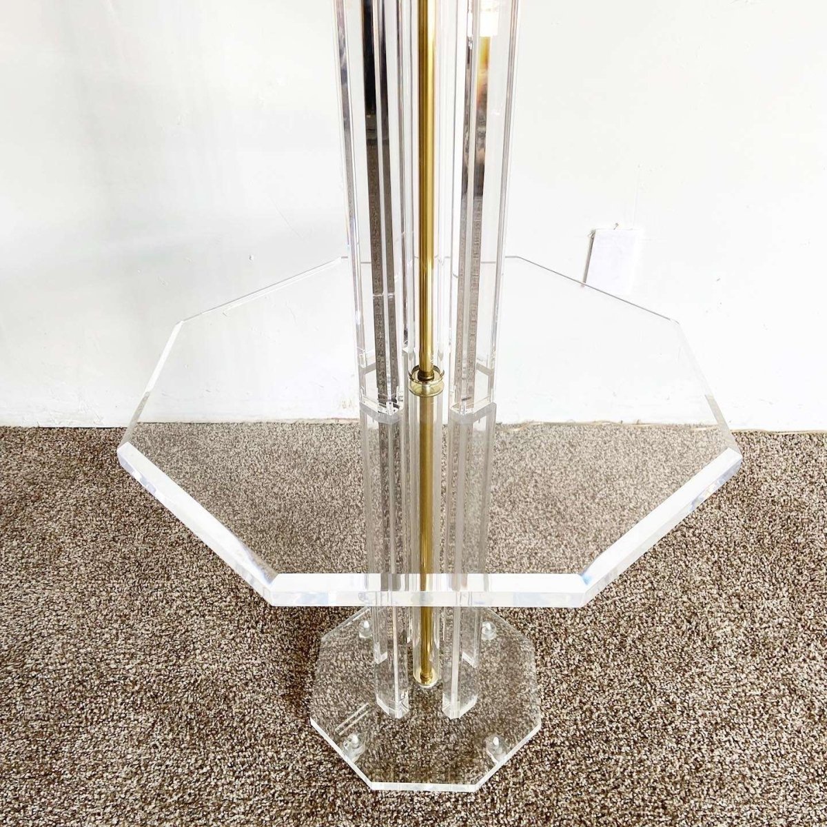 Mid Century Modern Lucite Floor Lamp/Table Combo - Dolphin & Flamingo