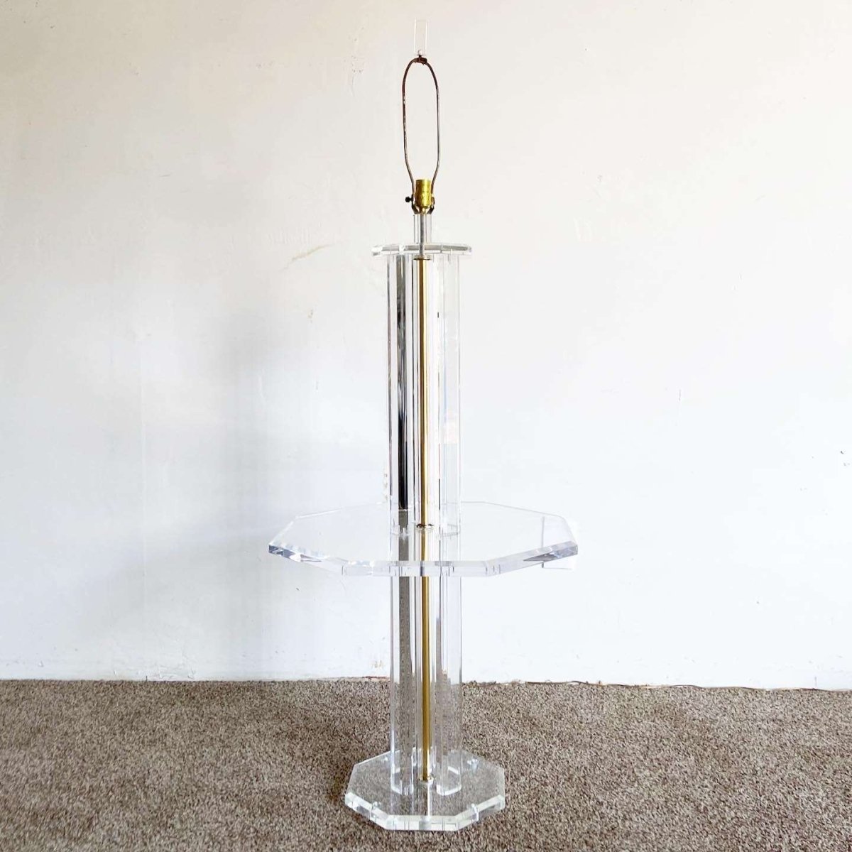 Mid Century Modern Lucite Floor Lamp/Table Combo - Dolphin & Flamingo