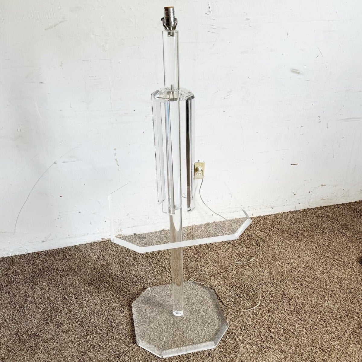 Mid Century Modern Octagonal Lucite Side Table/Floor Lamp - Dolphin & Flamingo