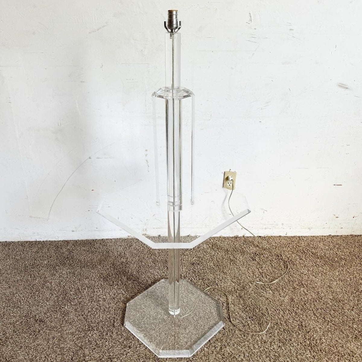 Mid Century Modern Octagonal Lucite Side Table/Floor Lamp - Dolphin & Flamingo