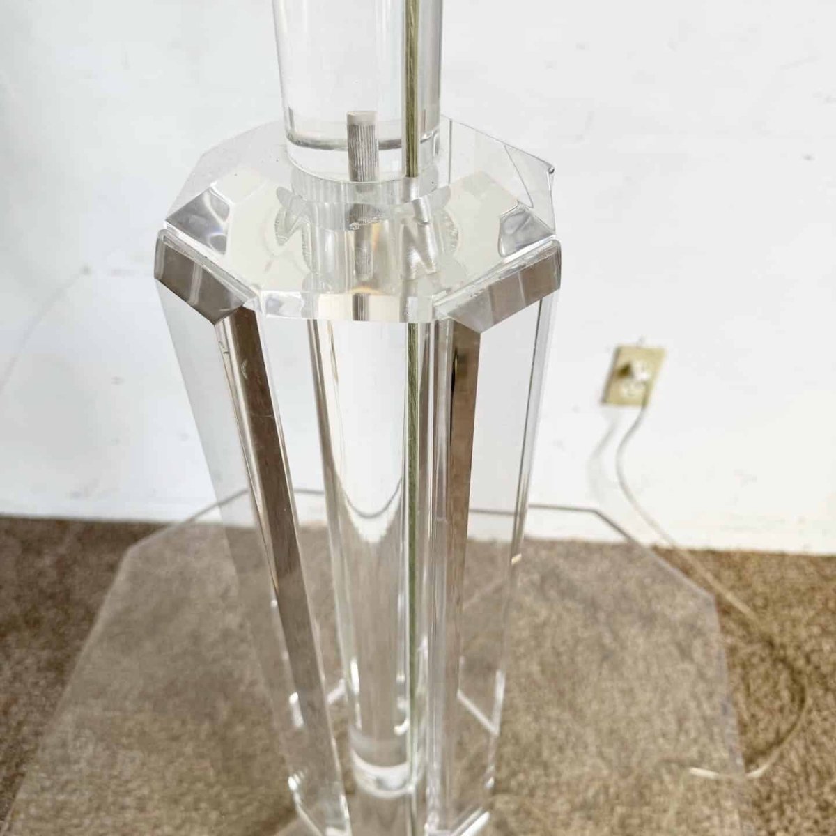 Mid Century Modern Octagonal Lucite Side Table/Floor Lamp - Dolphin & Flamingo
