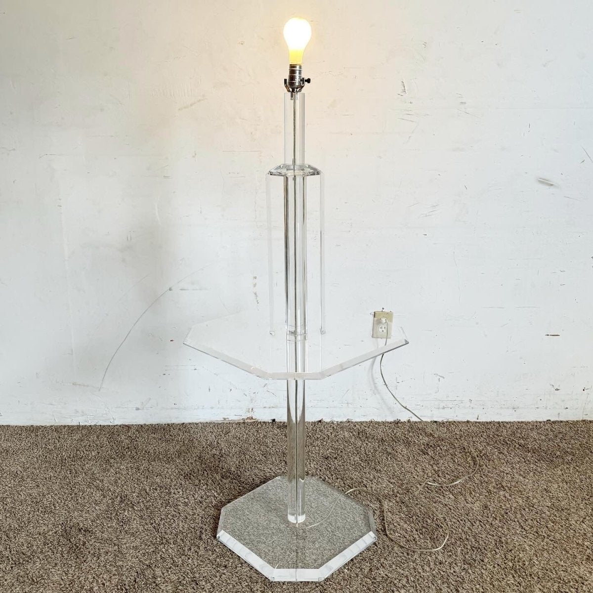 Mid Century Modern Octagonal Lucite Side Table/Floor Lamp - Dolphin & Flamingo