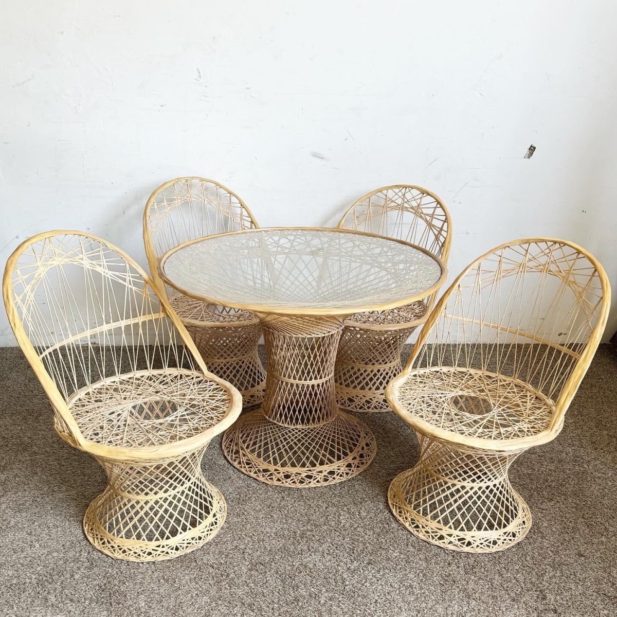 Mid Century Modern Russell Woodard Spun Fiber Glass Dining Set - 5 Pieces - Dolphin & Flamingo