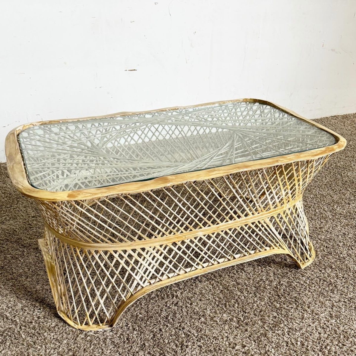 Mid Century Modern Russell Woodard Spun Fiberglass Pagoda Coffee Table - Dolphin & Flamingo