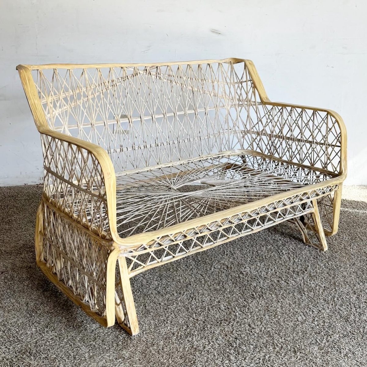 Mid Century Modern Russell Woodard Spun Fiberglass Rocking Loveseat - Dolphin & Flamingo