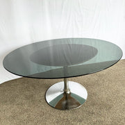 Mid Century Modern Smoked Glass Chrome Tulip Dining Table - Dolphin & Flamingo