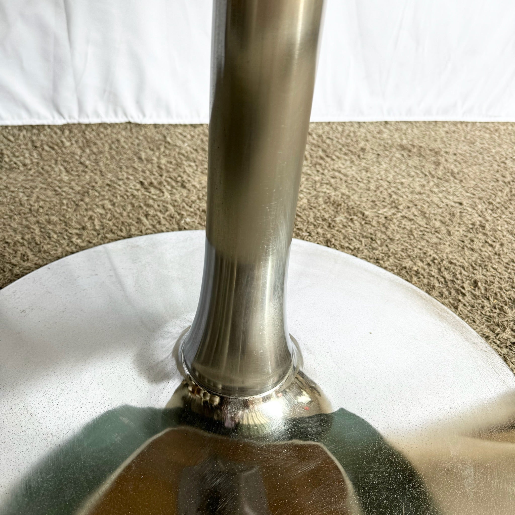 Mid Century Modern Smoked Glass Chrome Tulip Dining Table - Dolphin & Flamingo