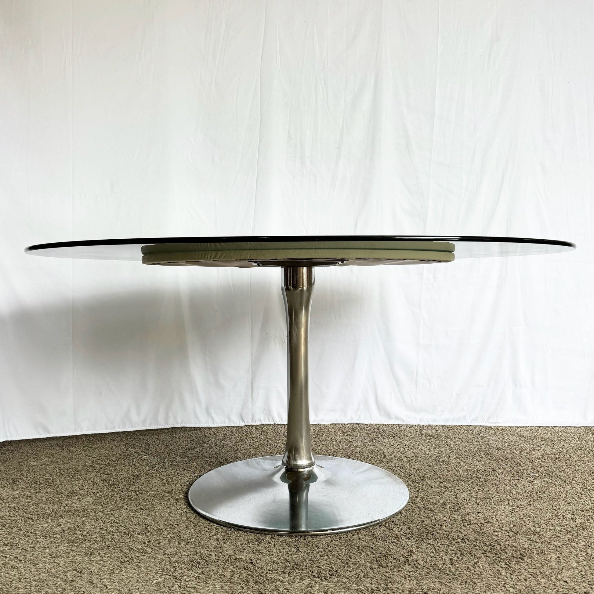 Mid Century Modern Smoked Glass Chrome Tulip Dining Table - Dolphin & Flamingo