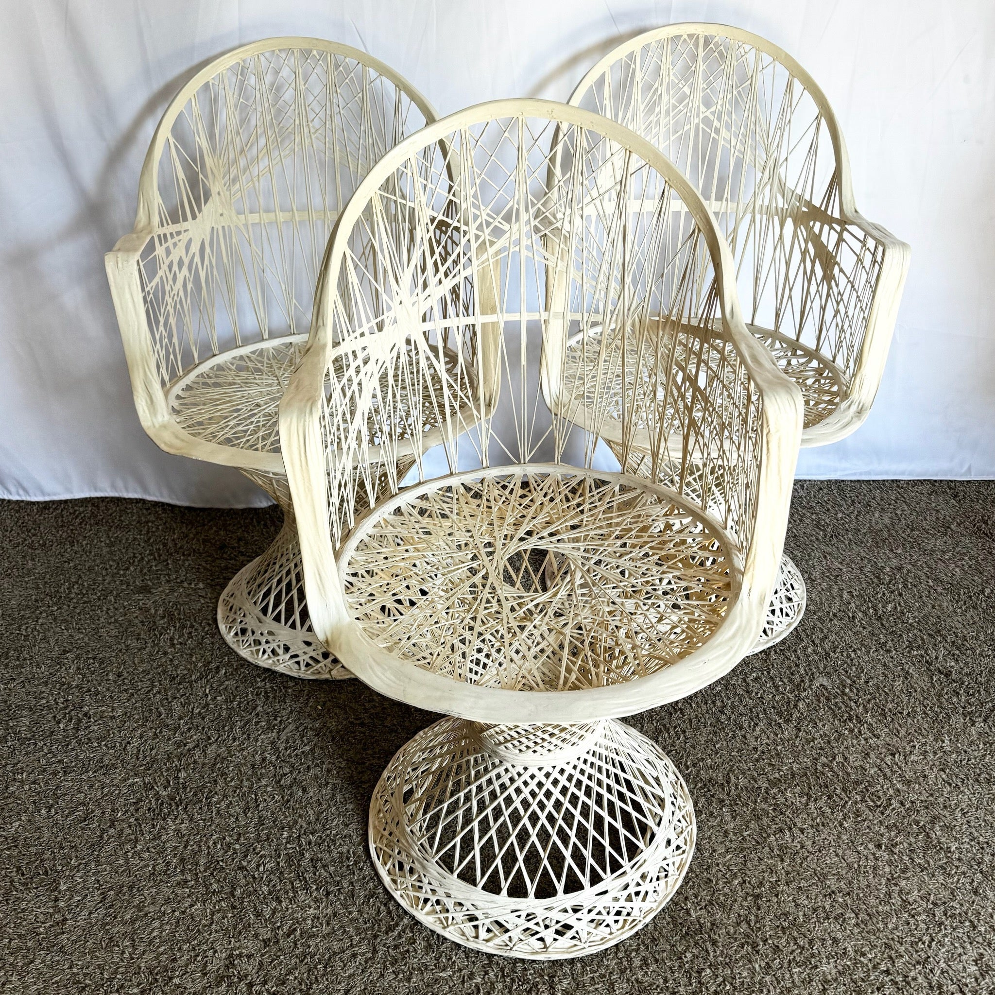 Mid Century Modern Spun Fiberglass Dining Chairs - Set of 3 - Dolphin & Flamingo