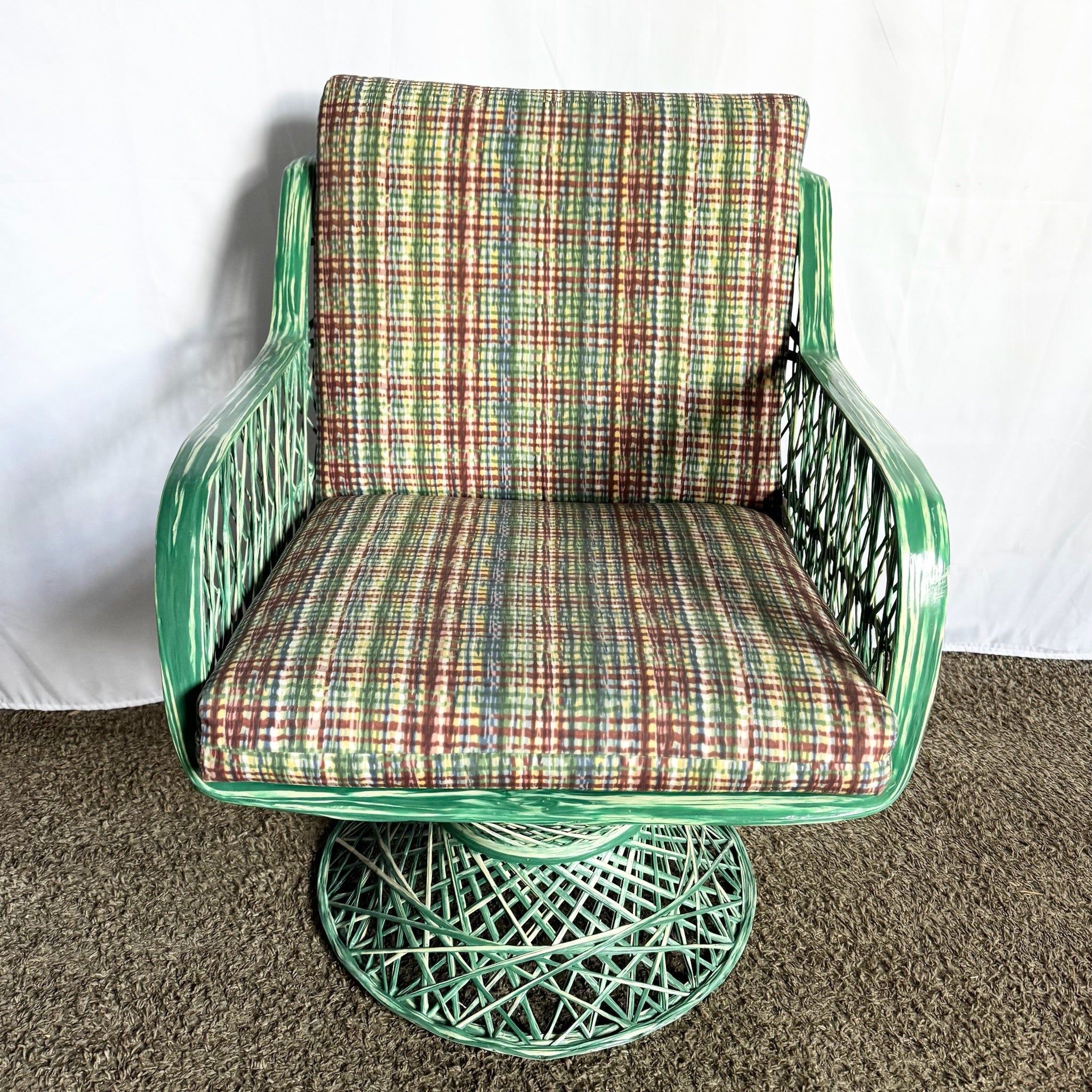 Mid Century Modern Spun Fiberglass Green Lounge Chair - Dolphin & Flamingo
