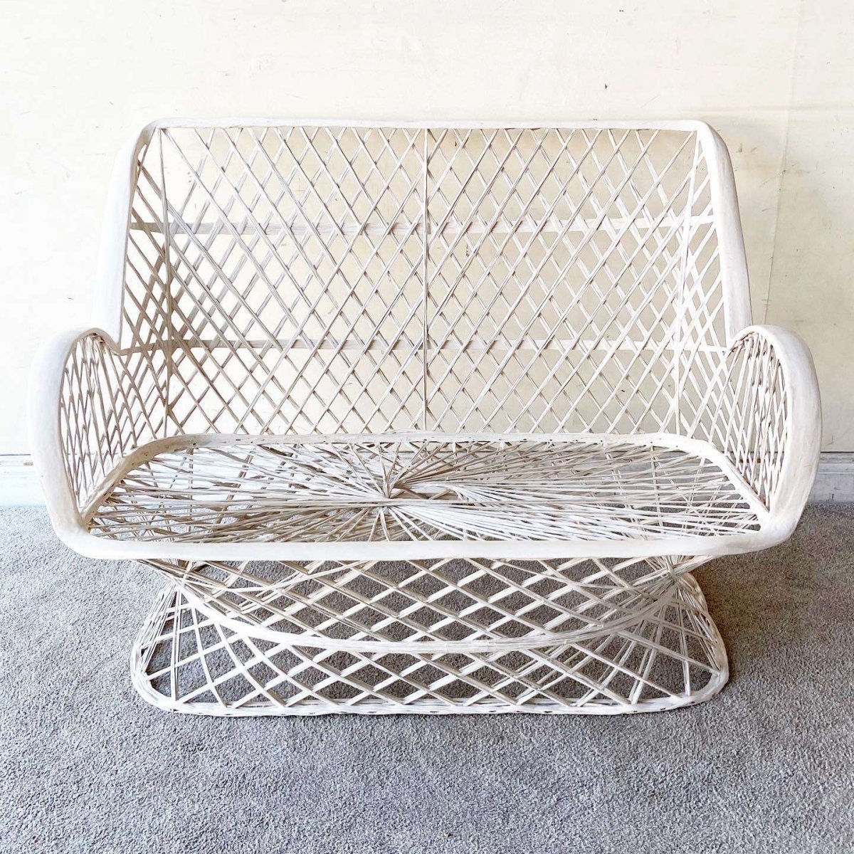 Mid Century Modern Spun Fiberglass Loveseat - Dolphin & Flamingo
