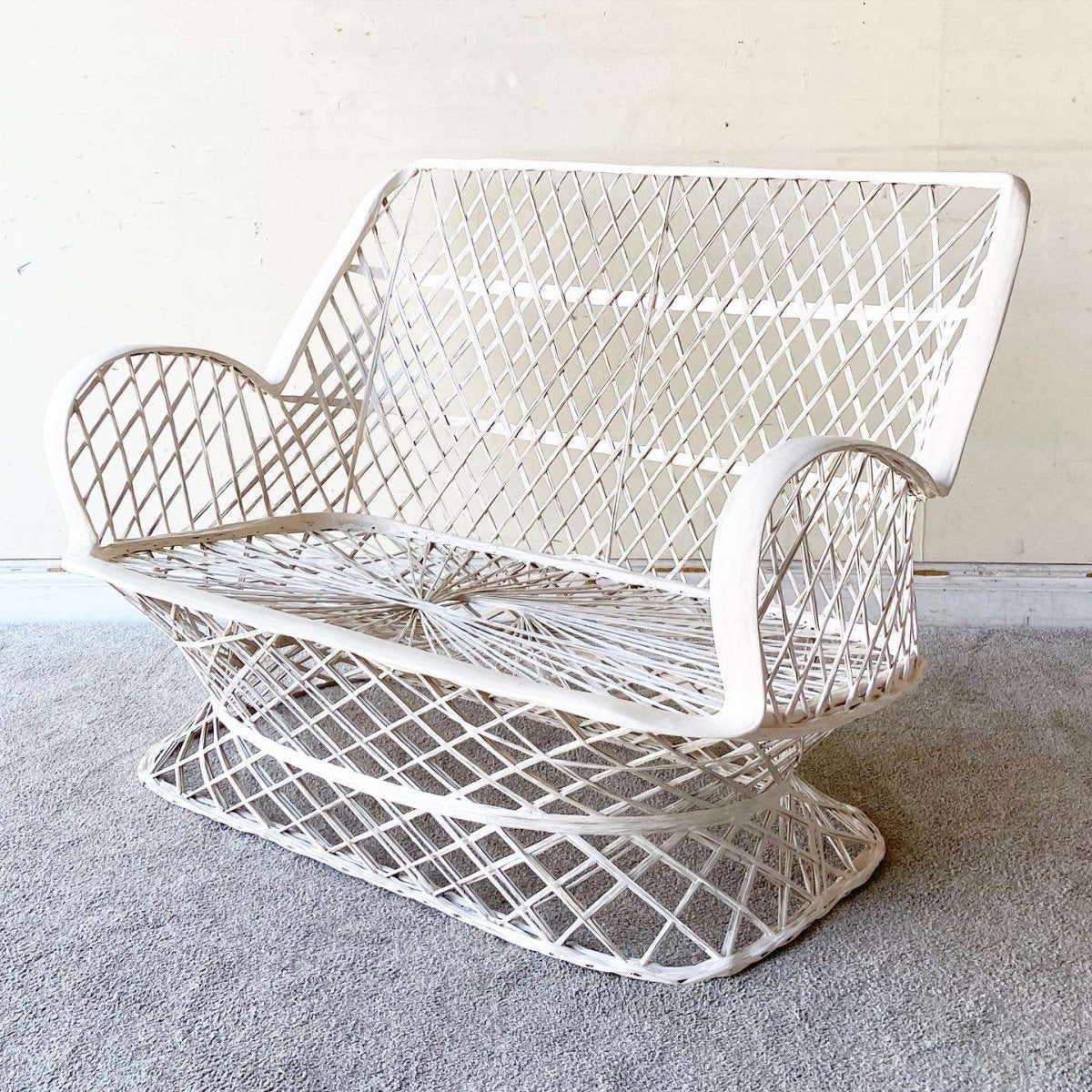 Mid Century Modern Spun Fiberglass Loveseat - Dolphin & Flamingo