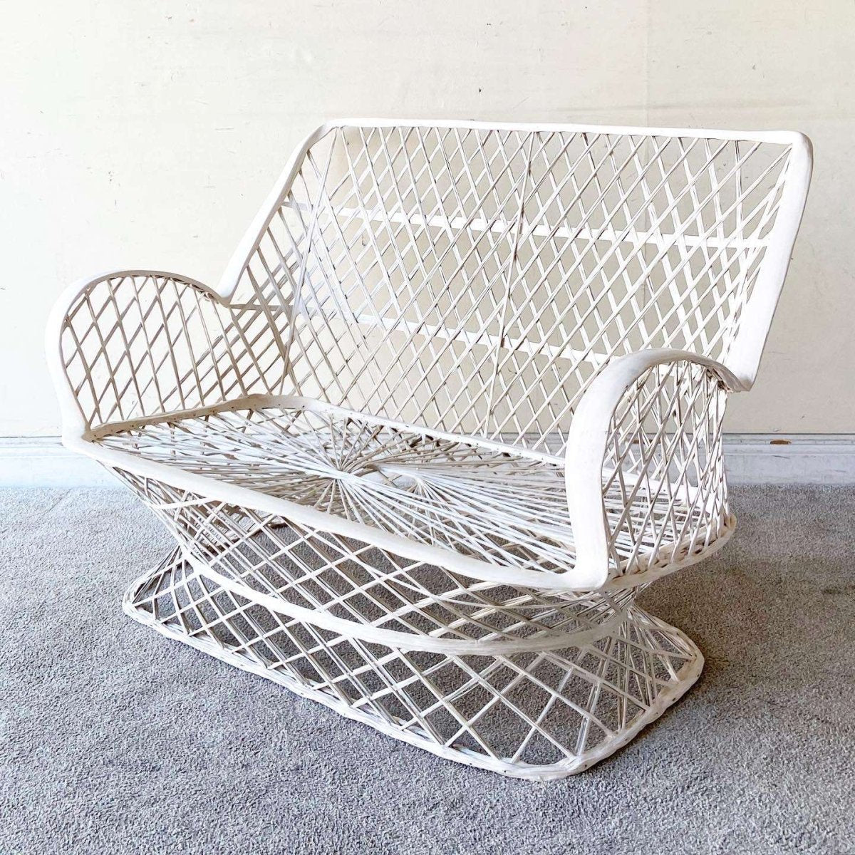 Mid Century Modern Spun Fiberglass Loveseat - Dolphin & Flamingo