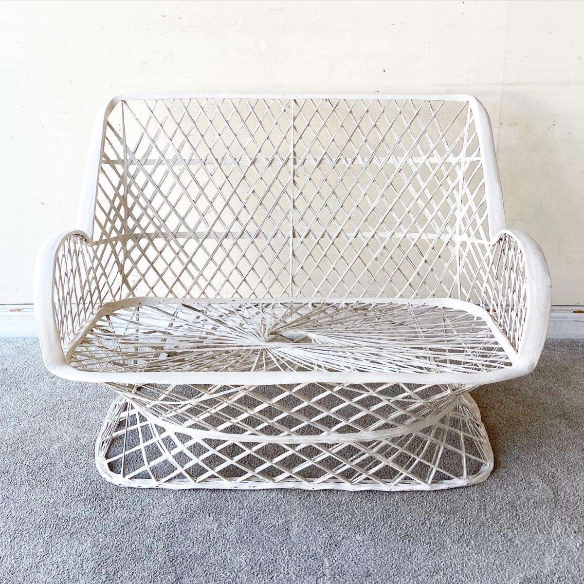 Mid Century Modern Spun Fiberglass Loveseat - Dolphin & Flamingo