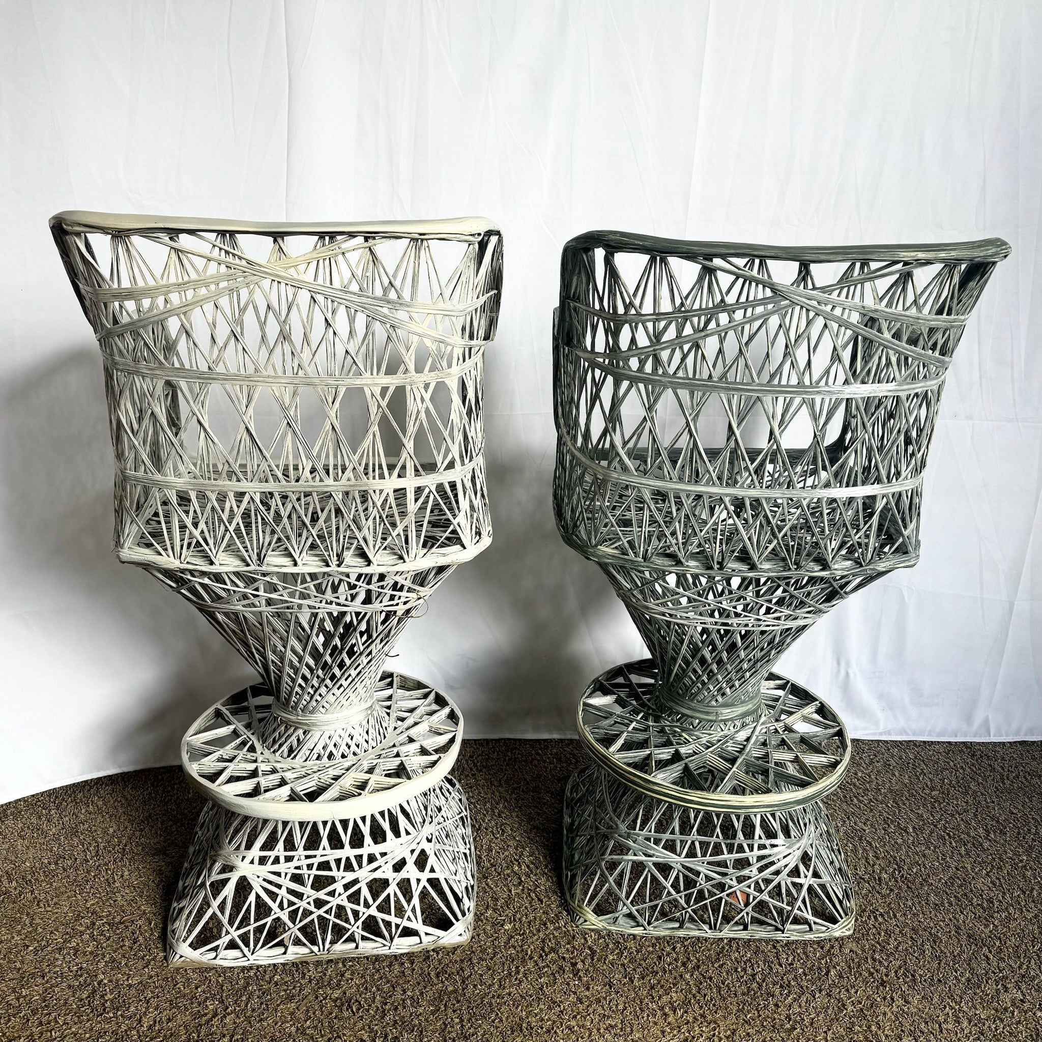 Mid Century Modern Spun Fiberglass Stools With Bar - 3 Pieces - Dolphin & Flamingo