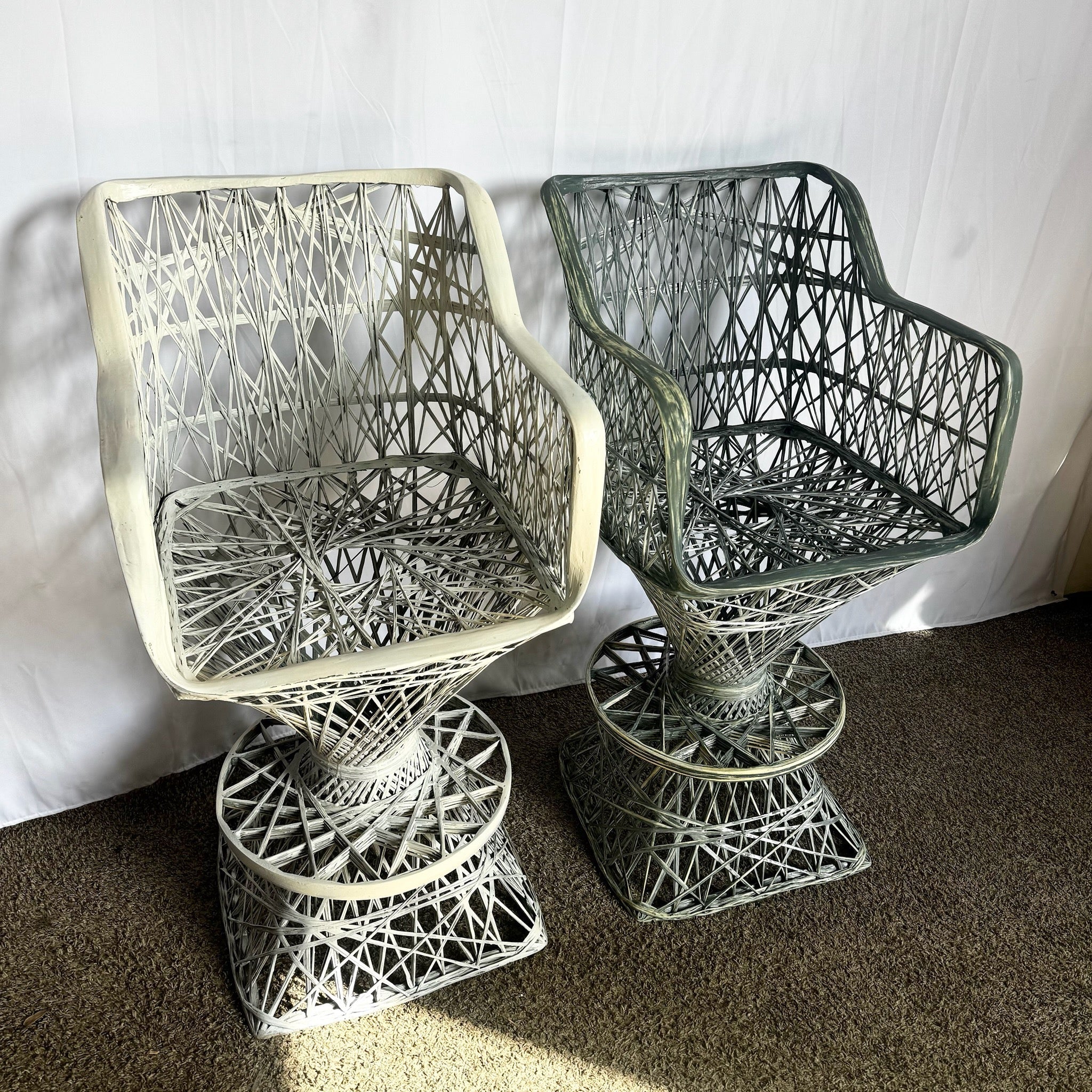 Mid Century Modern Spun Fiberglass Stools With Bar - 3 Pieces - Dolphin & Flamingo