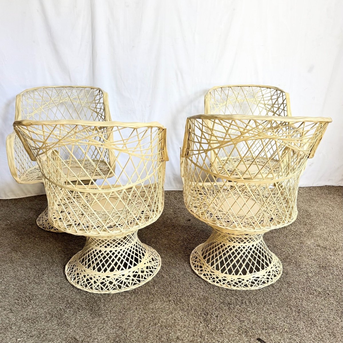 Mid Century Modern Spun Fiberglass Swivel Dining Arm Chairs - Set of 4 - Dolphin & Flamingo
