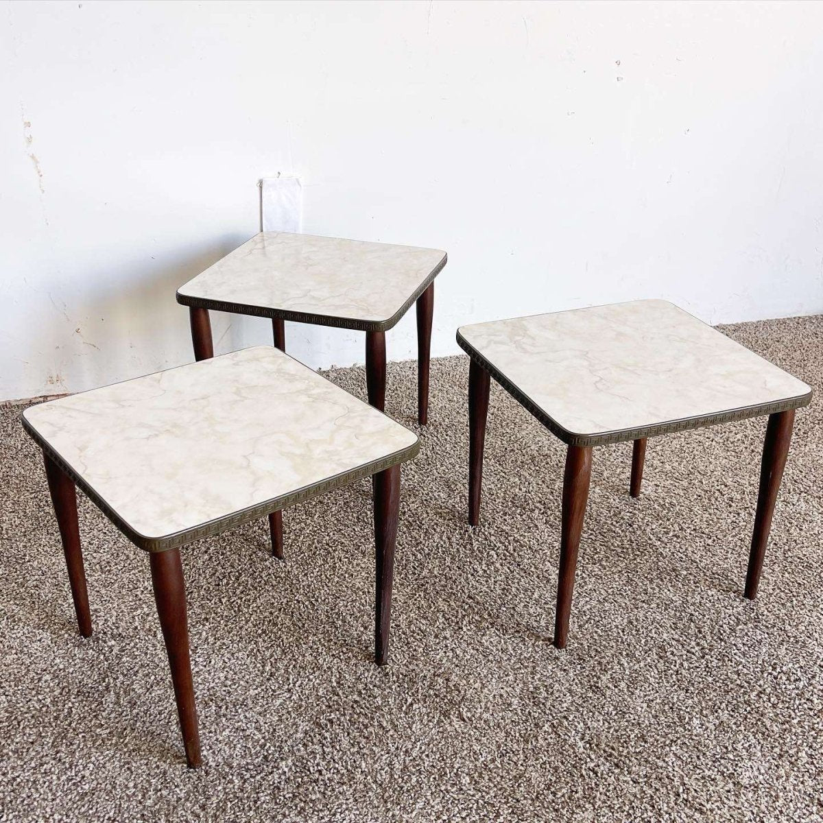 Mid Century Modern Square Stacking/Nesting Tables - Dolphin & Flamingo