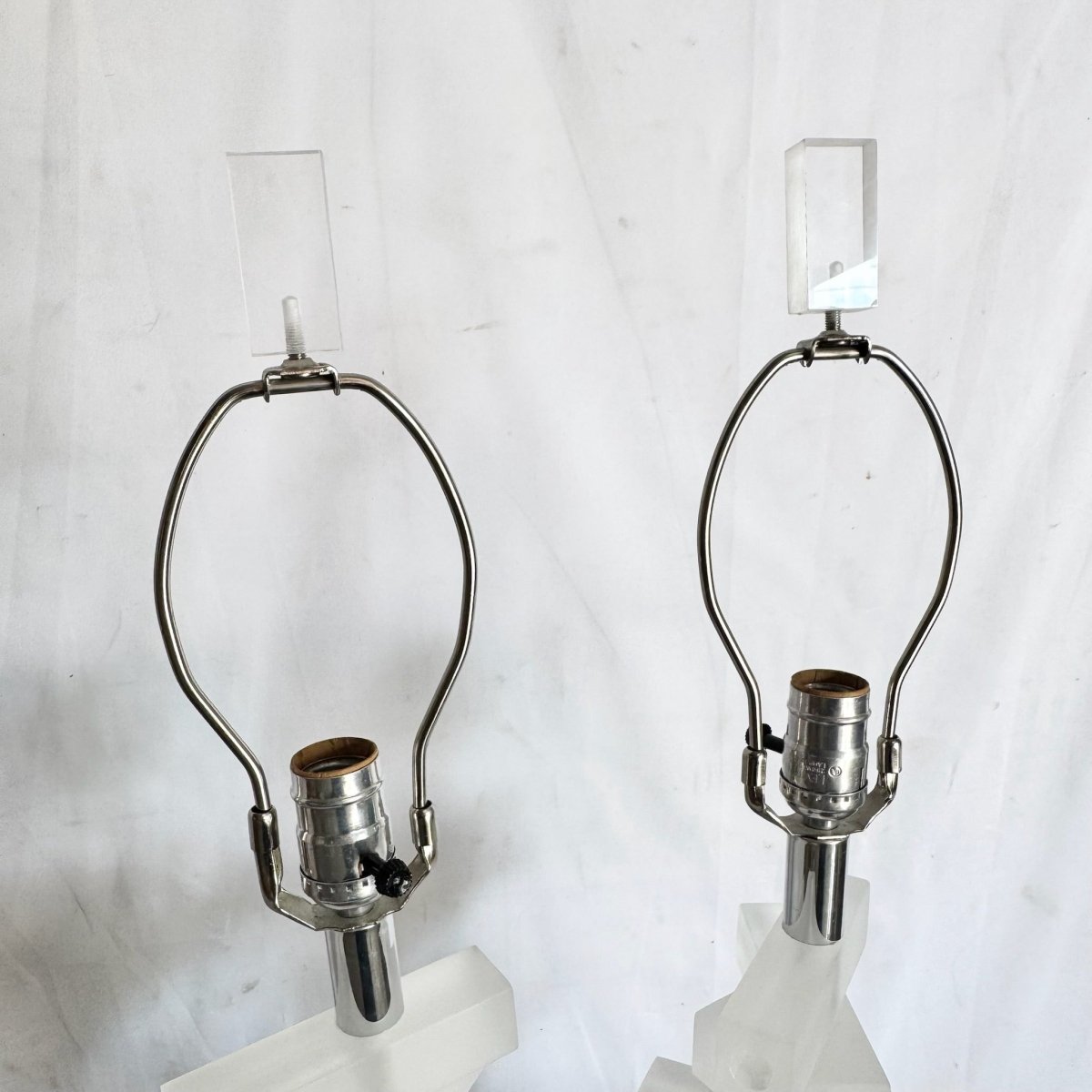 Mid Century Modern Stacked Frosted Acrylic Table Lamps - A Pair - Dolphin & Flamingo