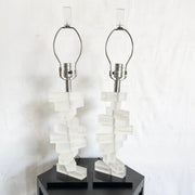 Mid Century Modern Stacked Frosted Acrylic Table Lamps - A Pair - Dolphin & Flamingo