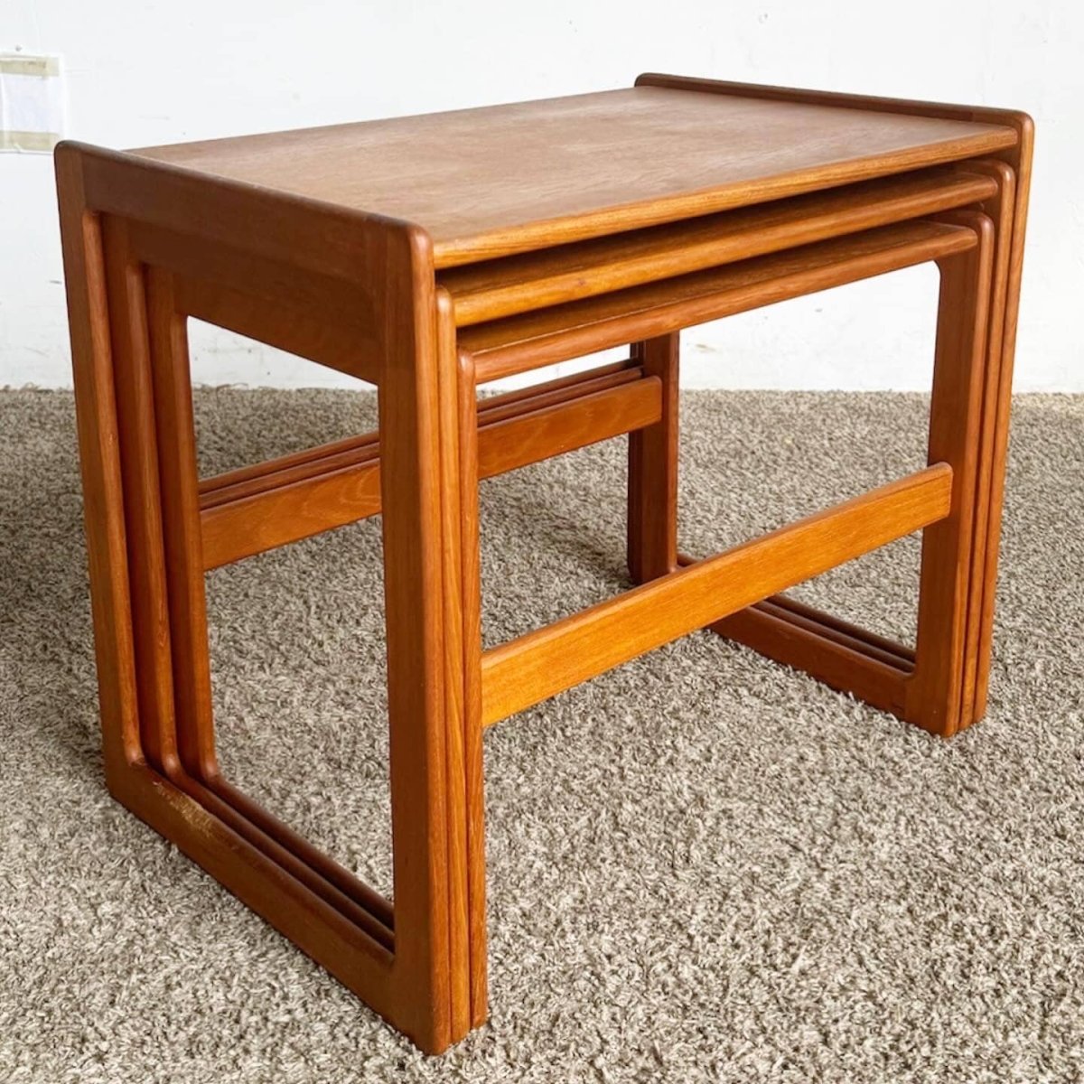 Mid Century Modern Teak Nesting Tables - Set of 3 - Dolphin & Flamingo
