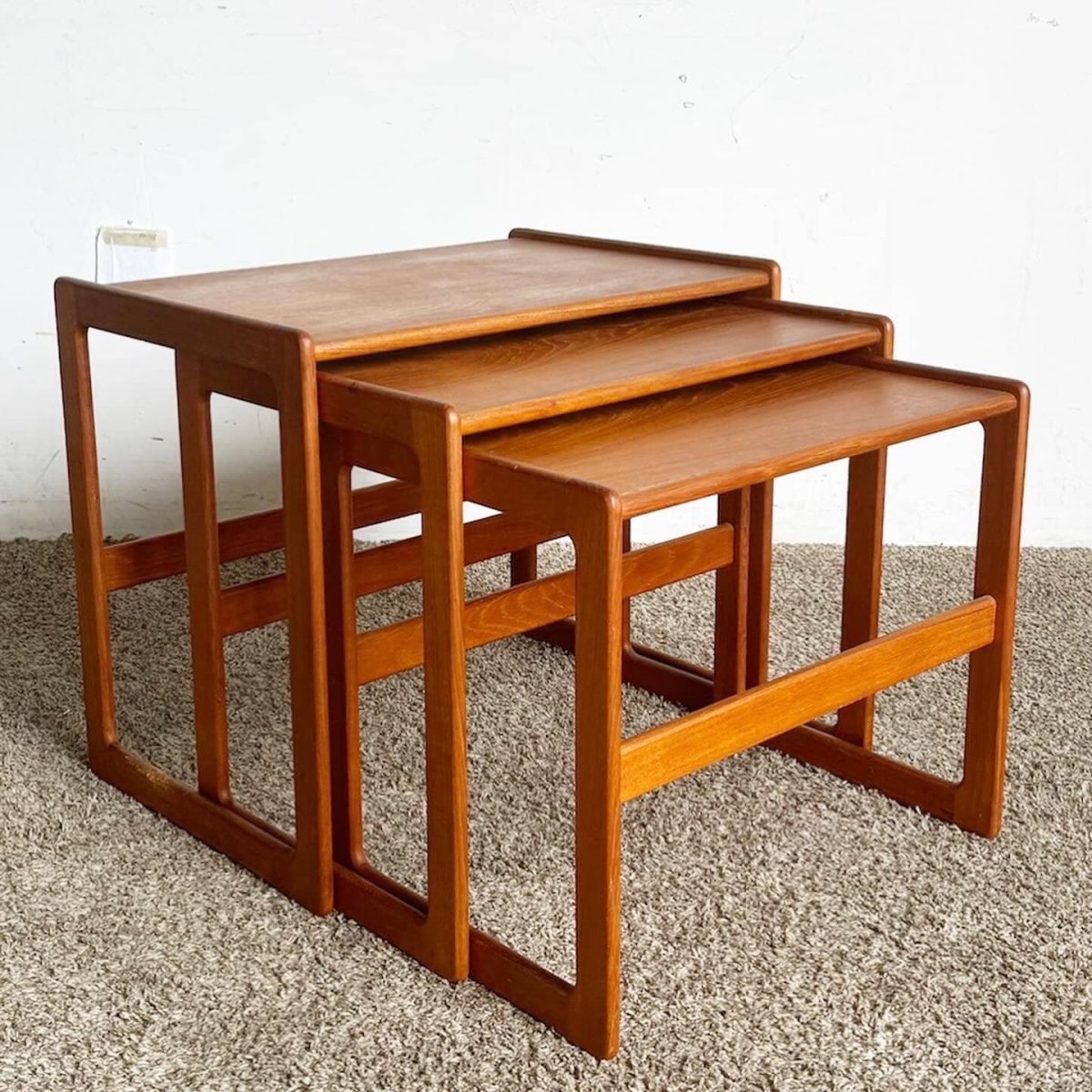 Mid Century Modern Teak Nesting Tables - Set of 3 - Dolphin & Flamingo