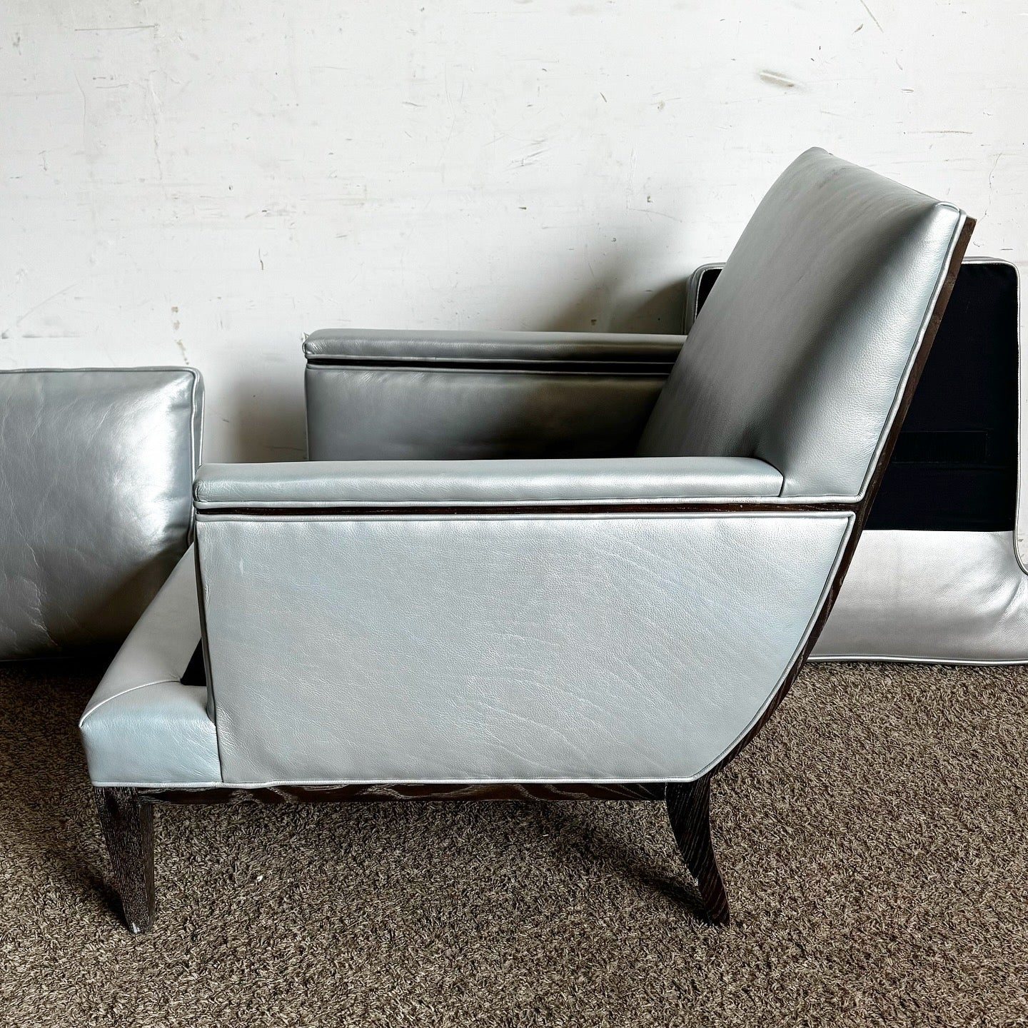 Modern Blue/Silver Leather Lounge Chair by Hickory - Dolphin & Flamingo