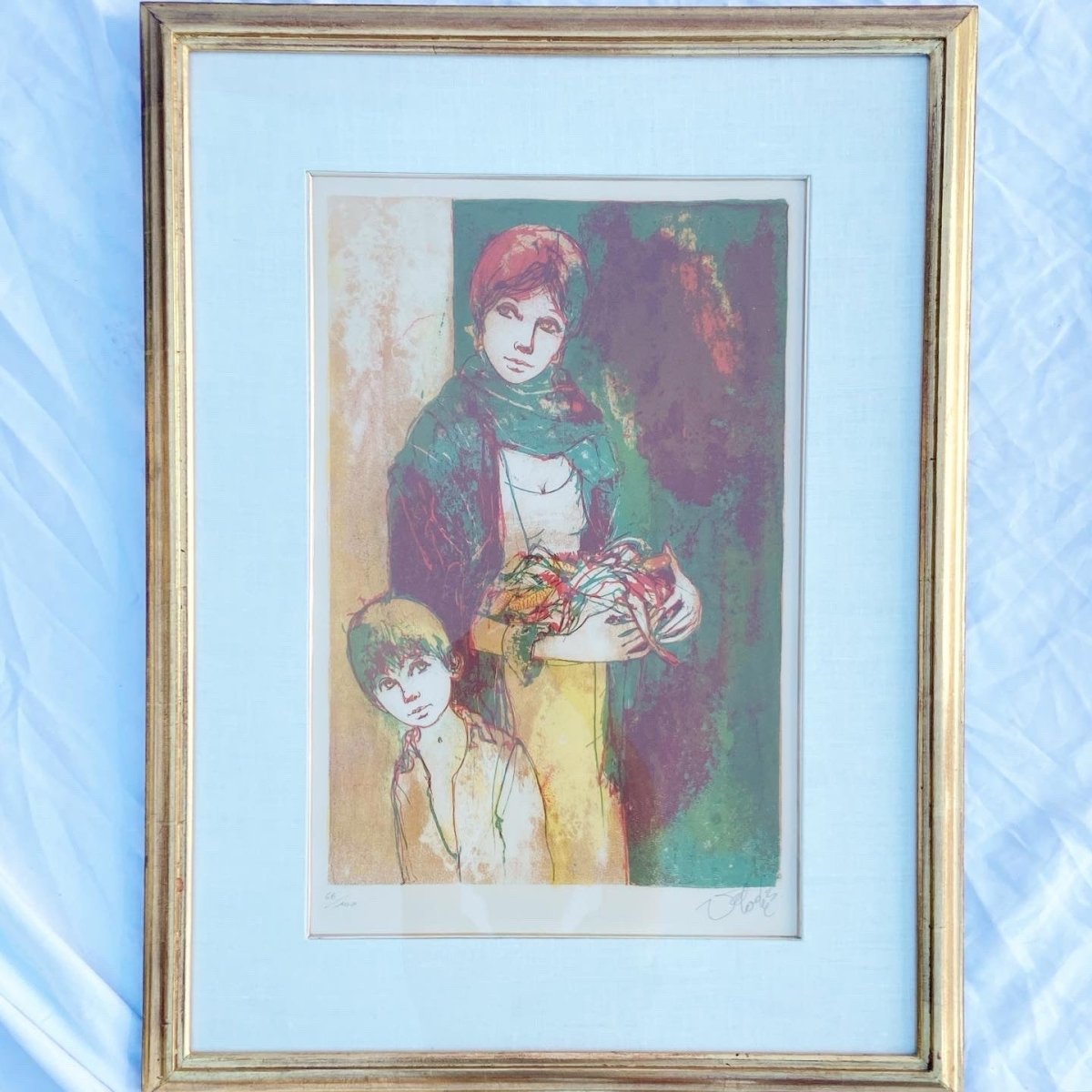 Mother and Child, Framed and Signed Lithograph 66/100 by Jean - Baptiste Valadie - Dolphin & Flamingo