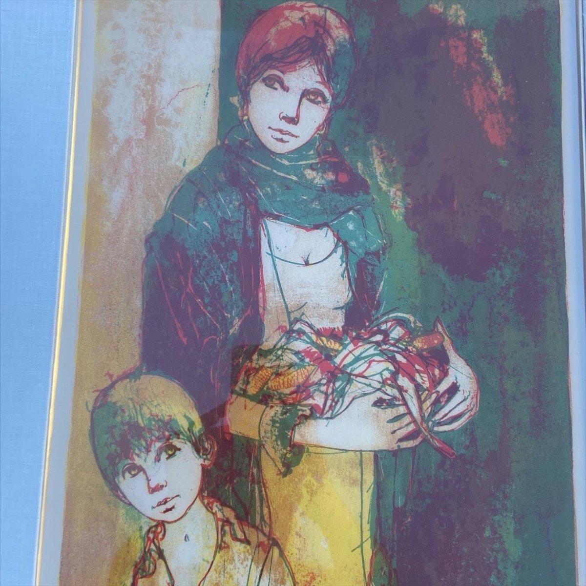 Mother and Child, Framed and Signed Lithograph 66/100 by Jean - Baptiste Valadie - Dolphin & Flamingo
