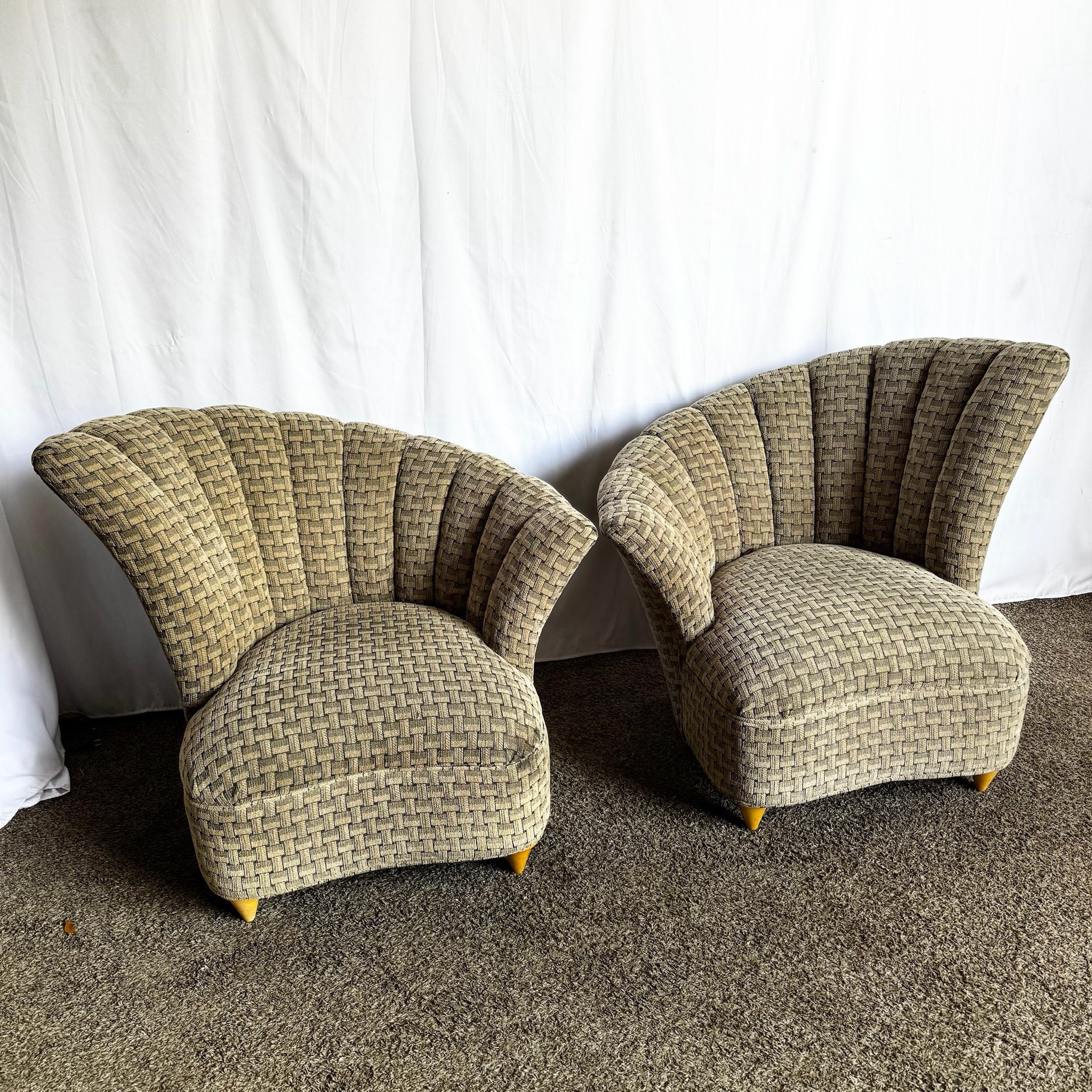 Post Modern Ascending Clam Shell Lounge Chairs - A Pair - Dolphin & Flamingo