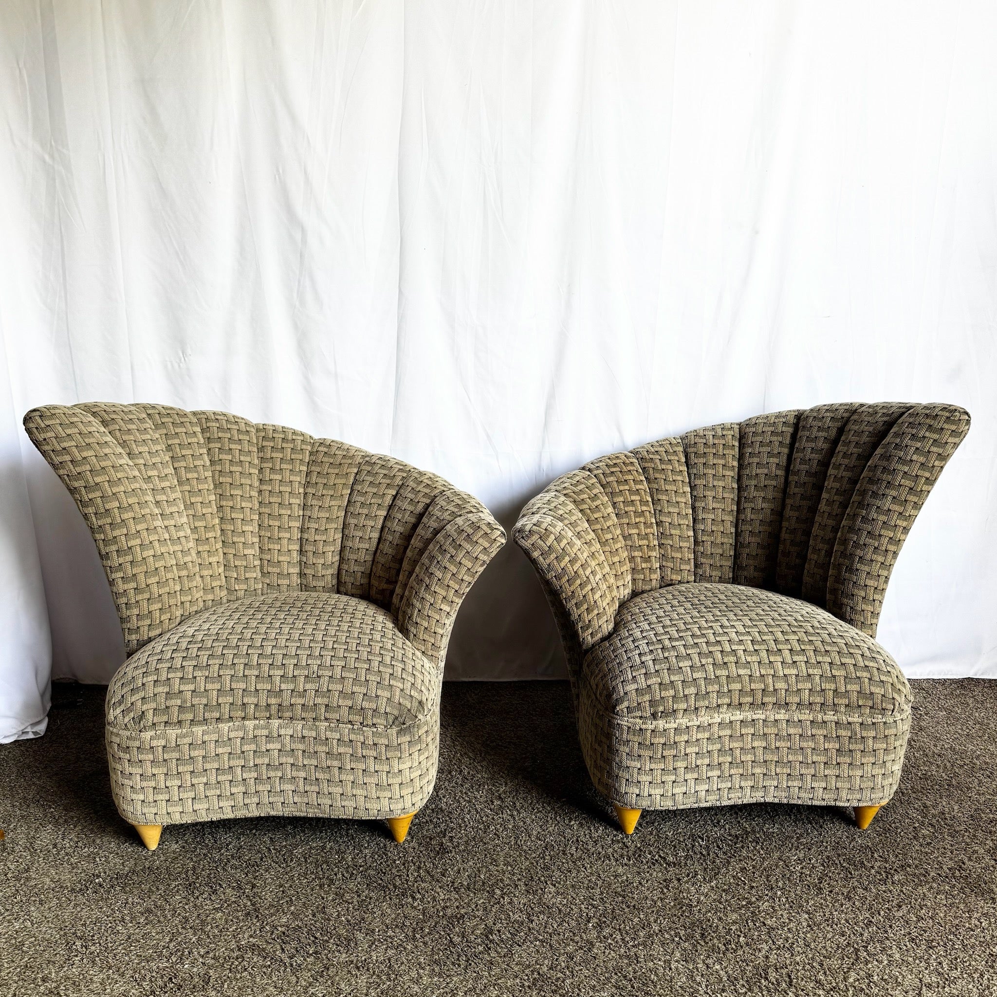 Post Modern Ascending Clam Shell Lounge Chairs - A Pair - Dolphin & Flamingo