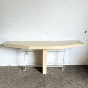 Postmodern Beige Lacquer Laminate and Lucite Console Table - Dolphin & Flamingo