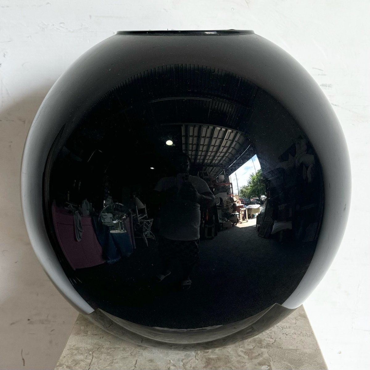 Postmodern Black Glass Ceramic Spherical Vase - Dolphin & Flamingo
