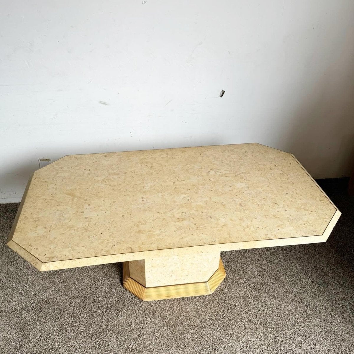 Postmodern Boho Tessellated Stone and Pencil Reed Dining Table - Dolphin & Flamingo