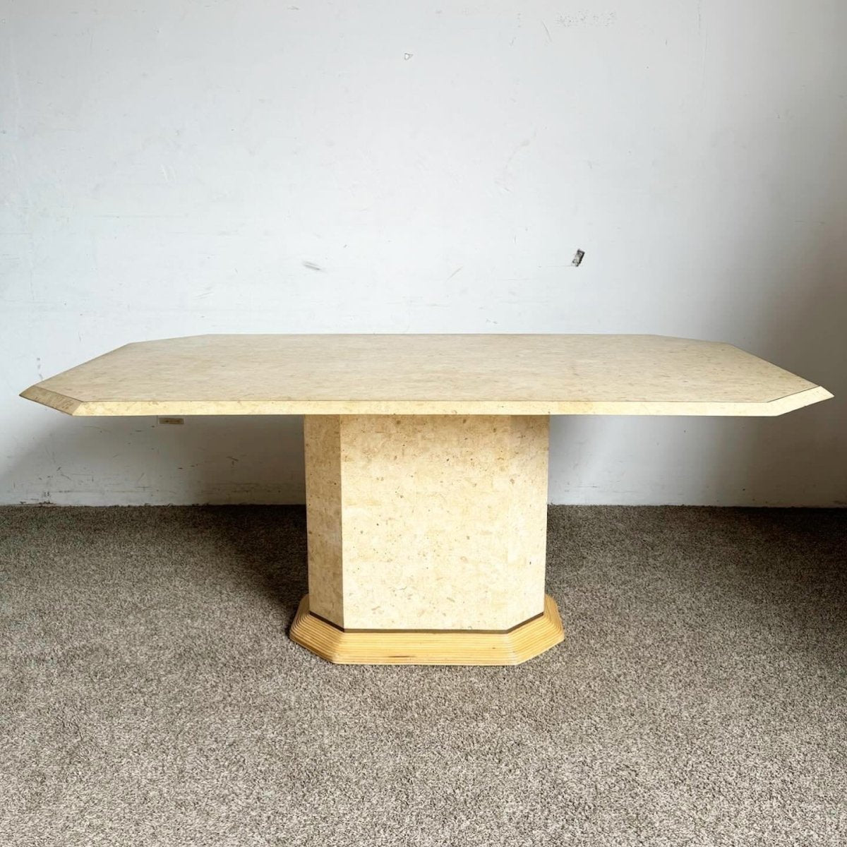 Postmodern Boho Tessellated Stone and Pencil Reed Dining Table - Dolphin & Flamingo