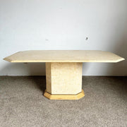 Postmodern Boho Tessellated Stone and Pencil Reed Dining Table - Dolphin & Flamingo